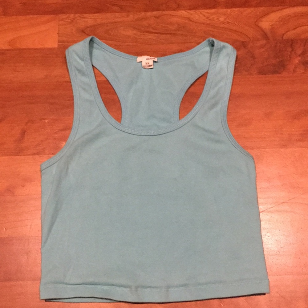 Blue crop top.